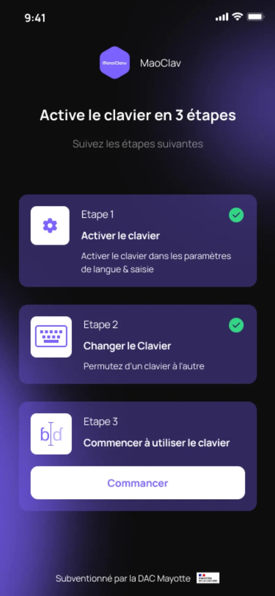 Maoclav guided setup checklist walking a user through iOS keyboard permissions