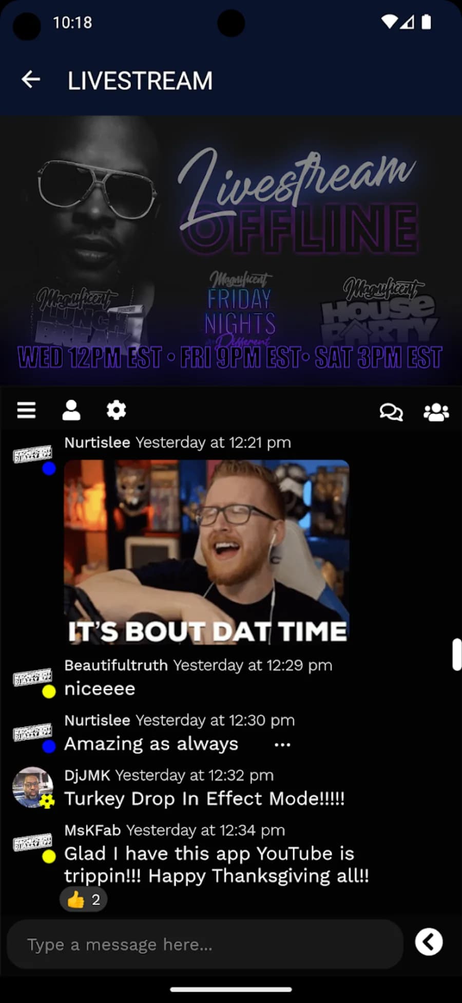 DJ Jazzy Jeff app Livestream screen with schedule and live community chat