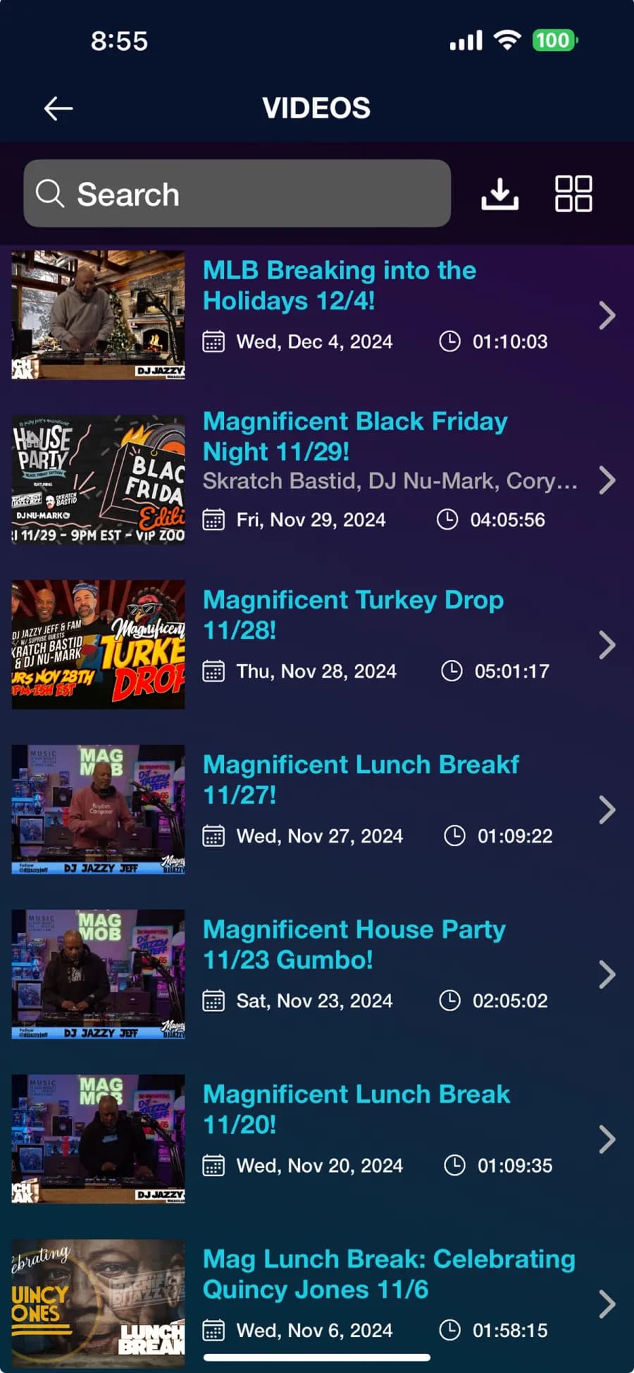 DJ Jazzy Jeff iOS on-demand video player screen