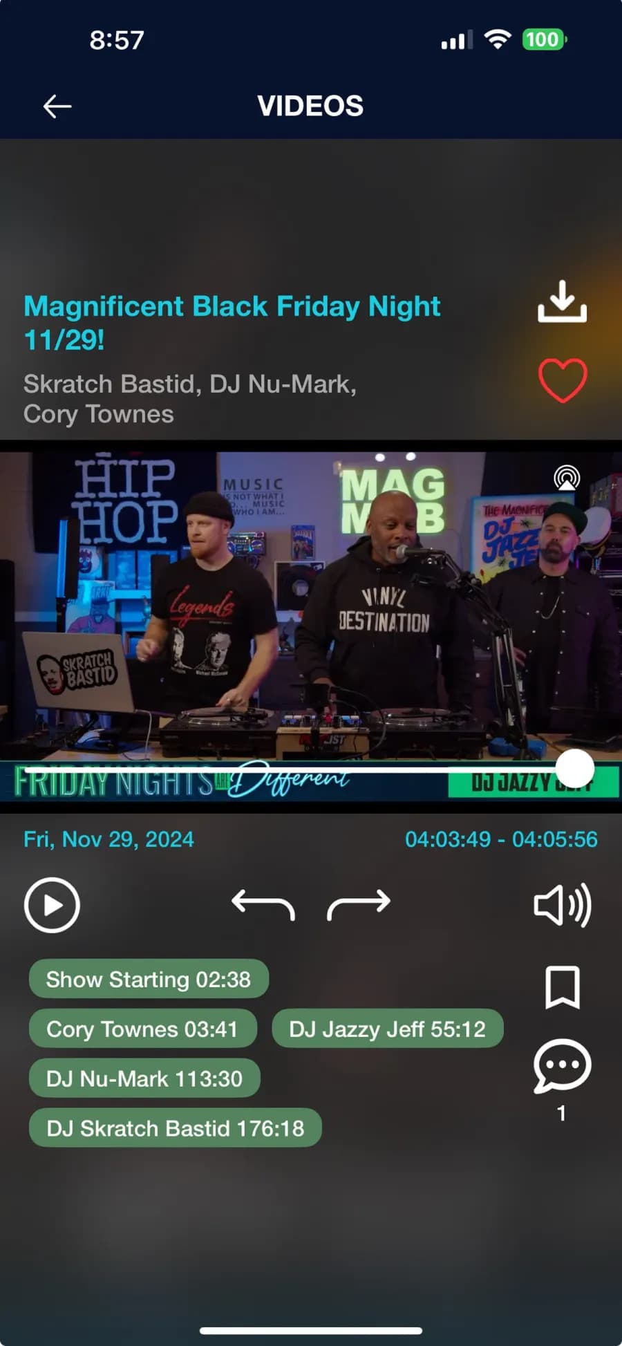 DJ Jazzy Jeff iOS video player for Magnificent Black Friday Night with chapter markers