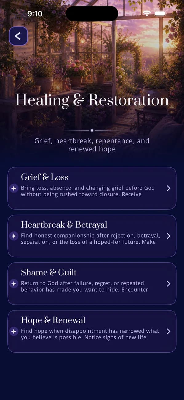 Dear Friends iOS content landing page for a guided devotion with description and duration