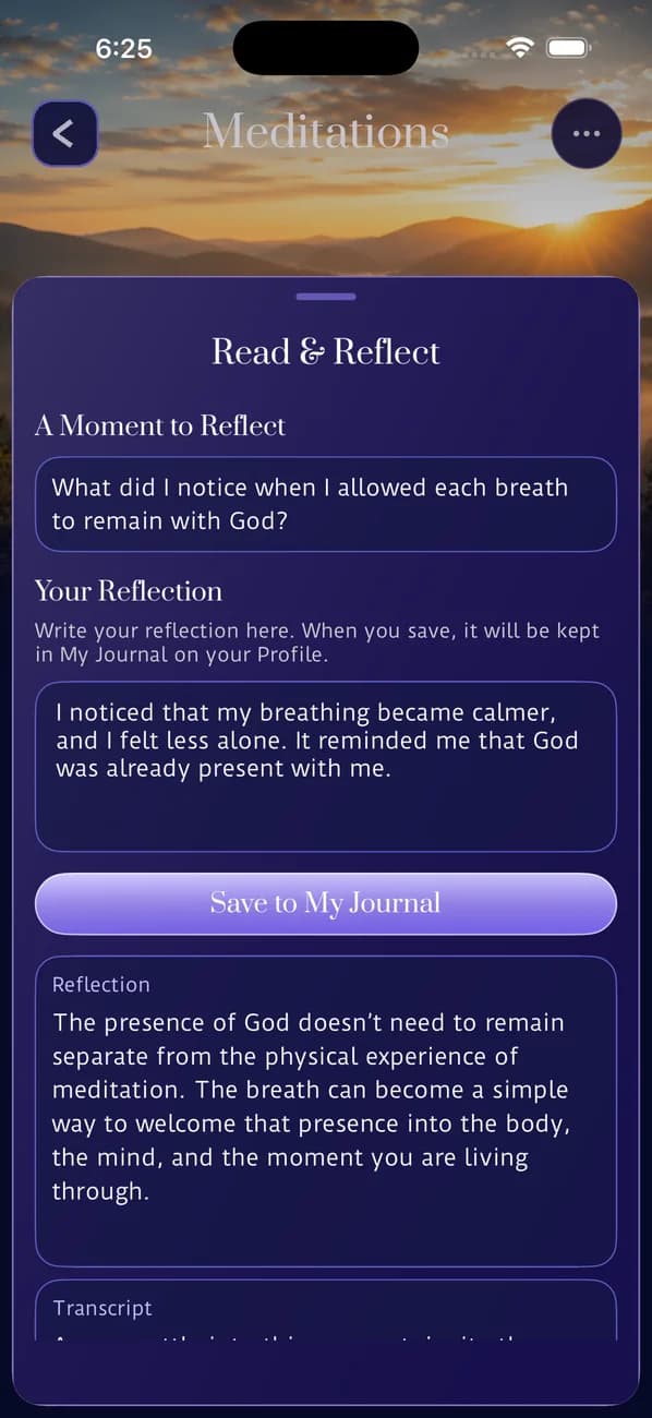 Dear Friends extended reflection screen with prompt questions and free-form response area