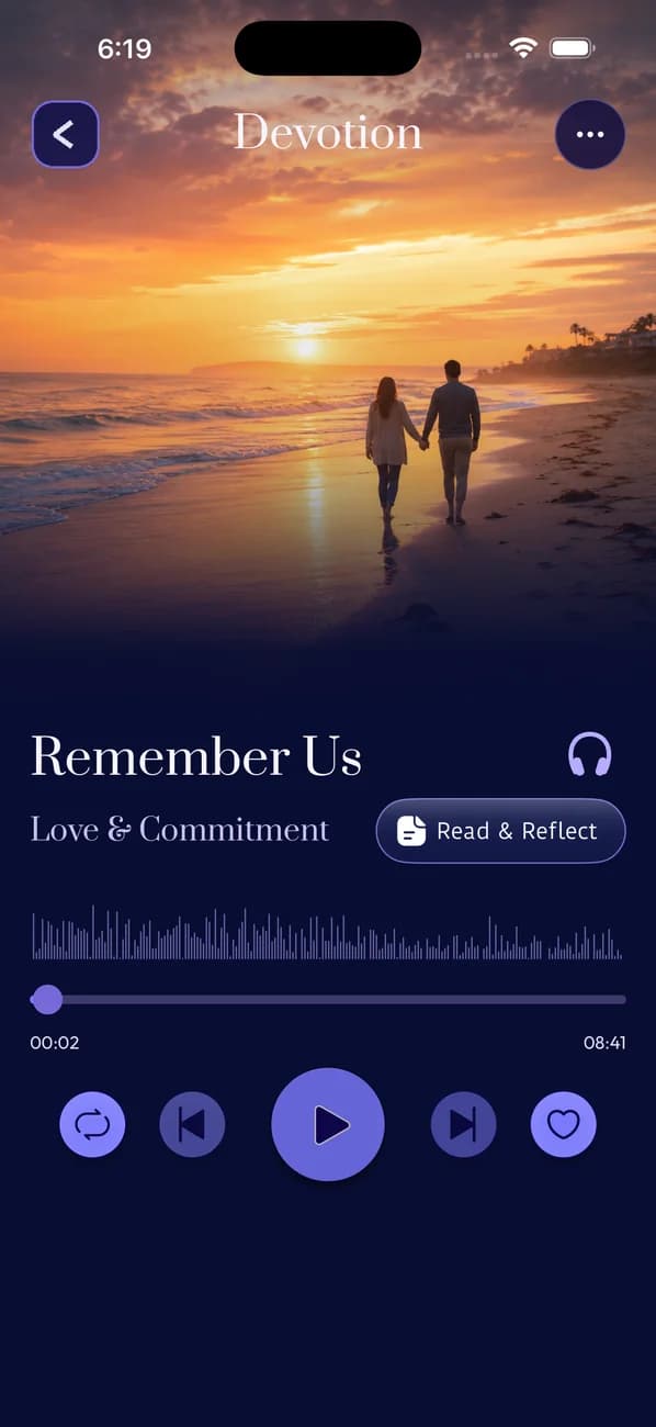 Dear Friends player with in-session Read and Reflect prompt appearing during a devotion