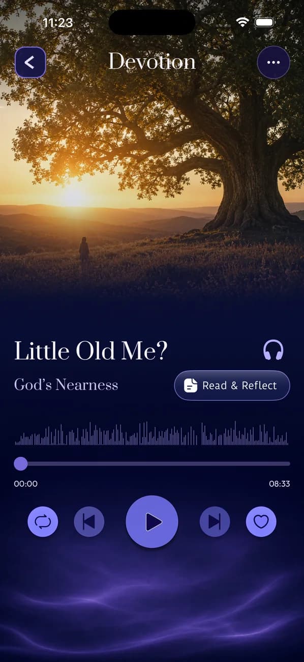 Dear Friends guided meditation player with ambient artwork and playback controls