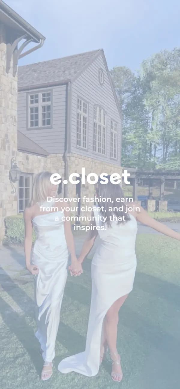 E Closet native SwiftUI fashion rental app brand splash — Discover fashion, earn from your closet, and join a community that inspires