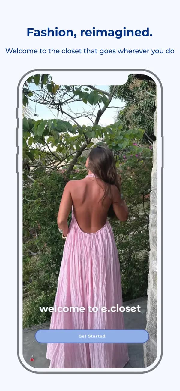 E Closet fashion listing creation on iPhone — welcome to e.closet, Get Started