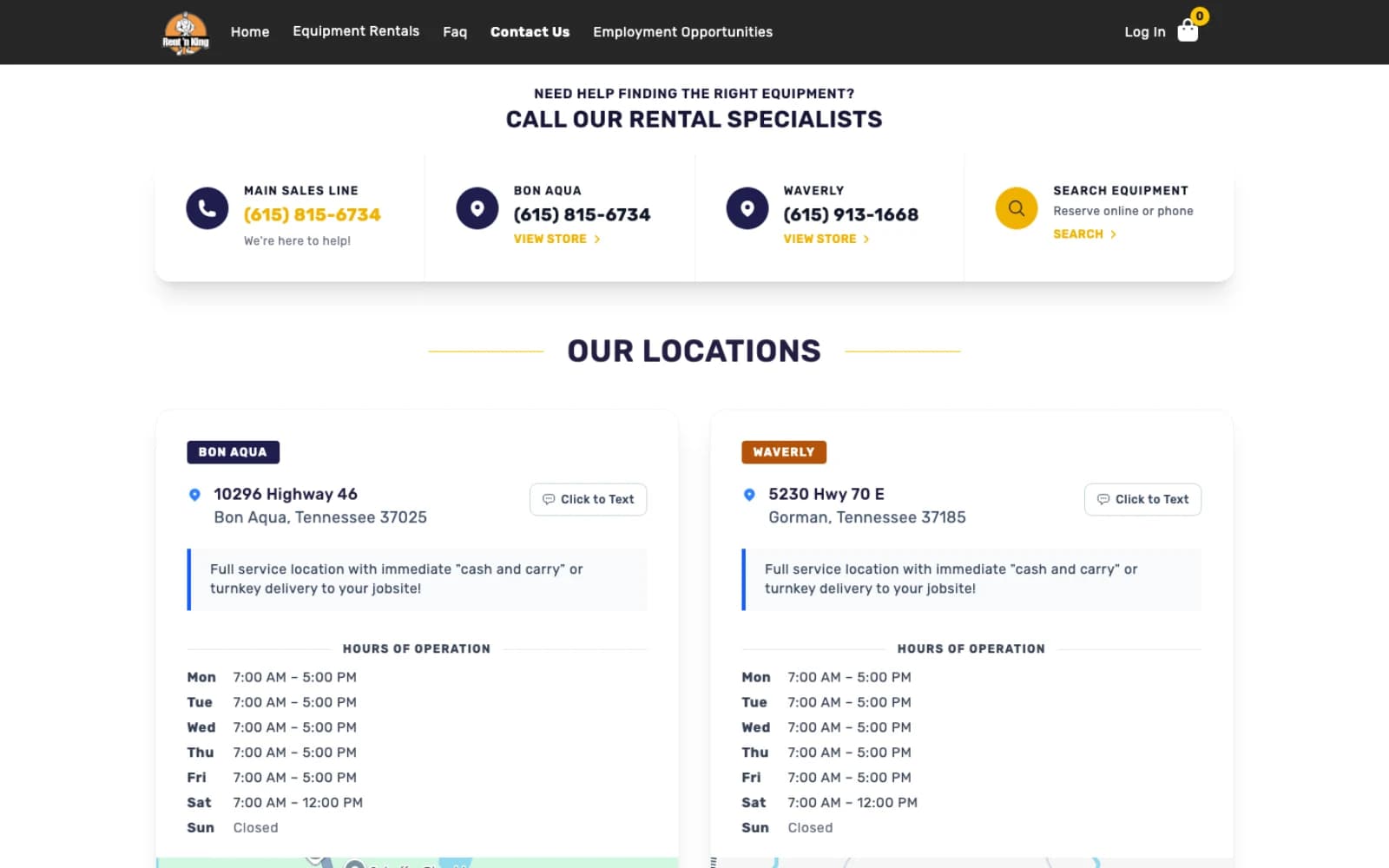 Rent 'n King contact / locations page